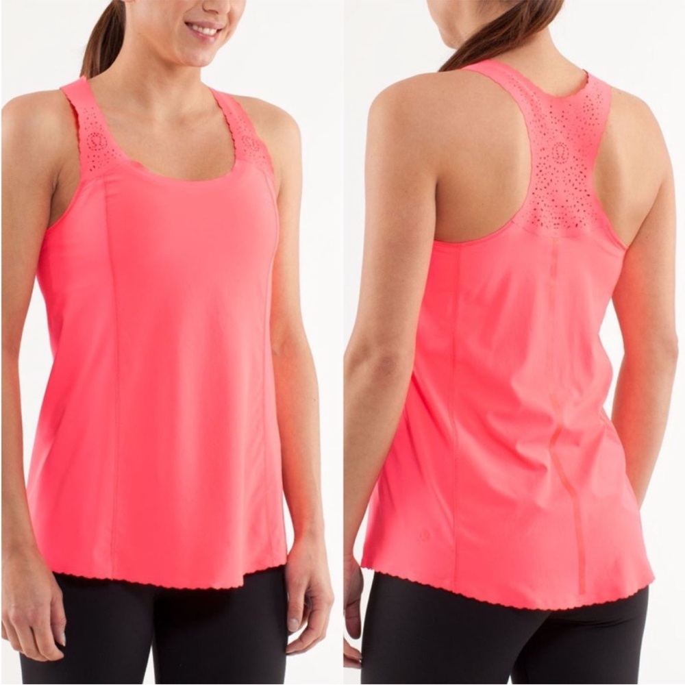 Lululemon | Neon Coral Pink Racerback Tank Top | Run a Marathon Singlet